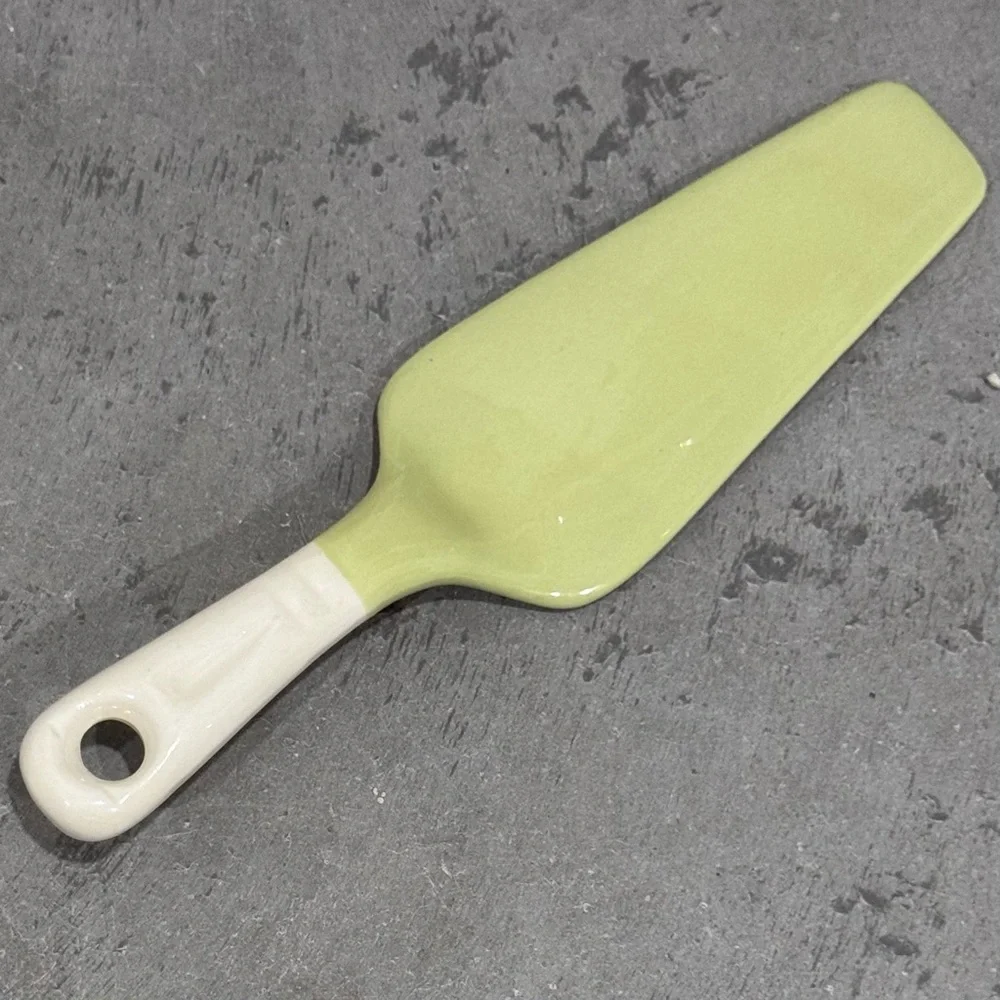Vintage Green and Cream Ceramic Cake Knife / Pie Server MCM